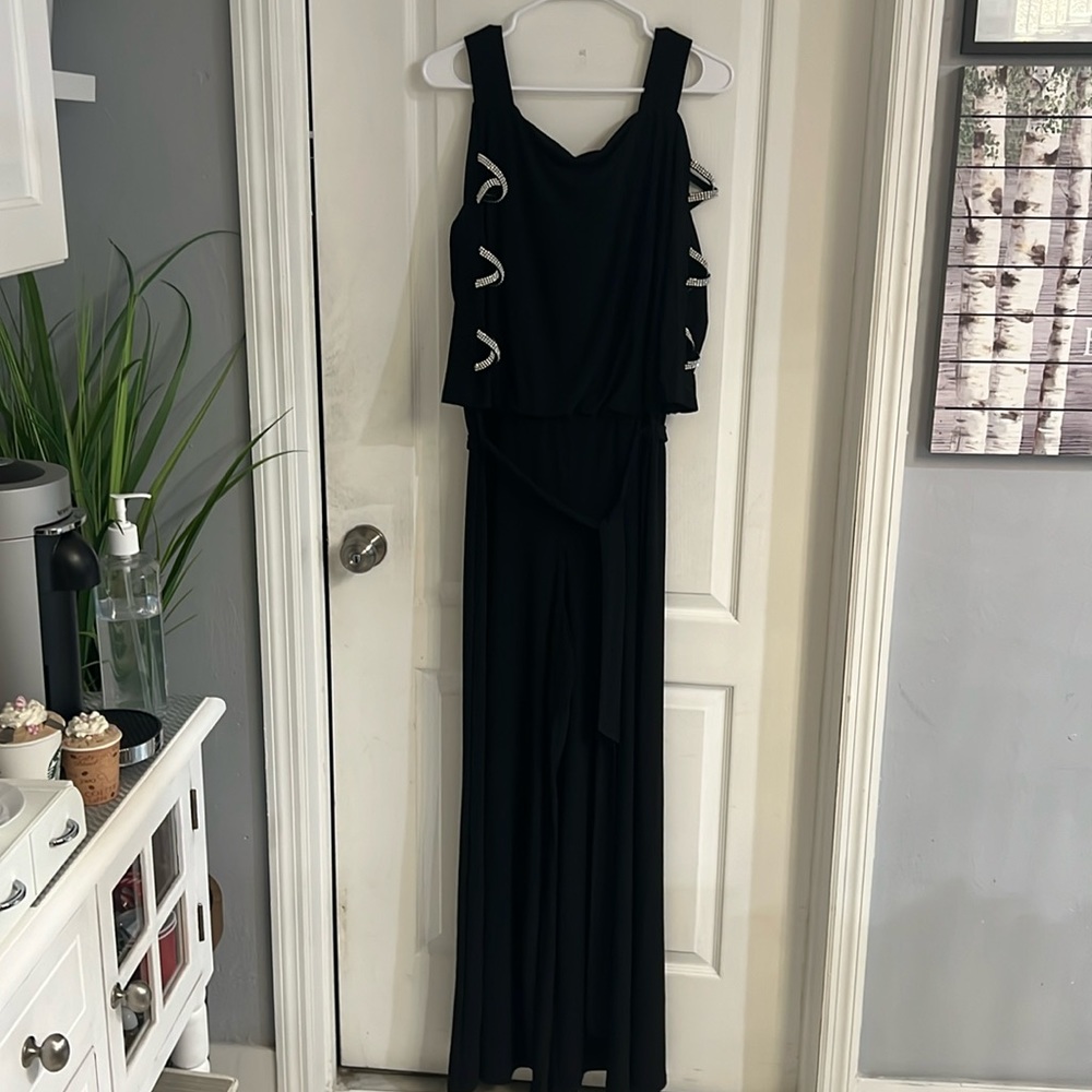 MSK Wide leg Pants Jumper with Rhinestone sleeves NWT L